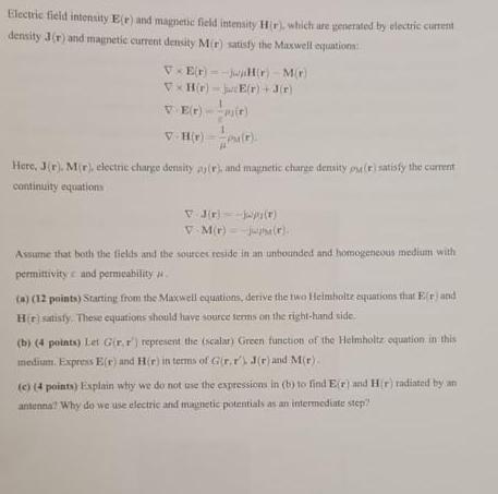 Electric field intensity E(r) and maggetic field | Chegg.com