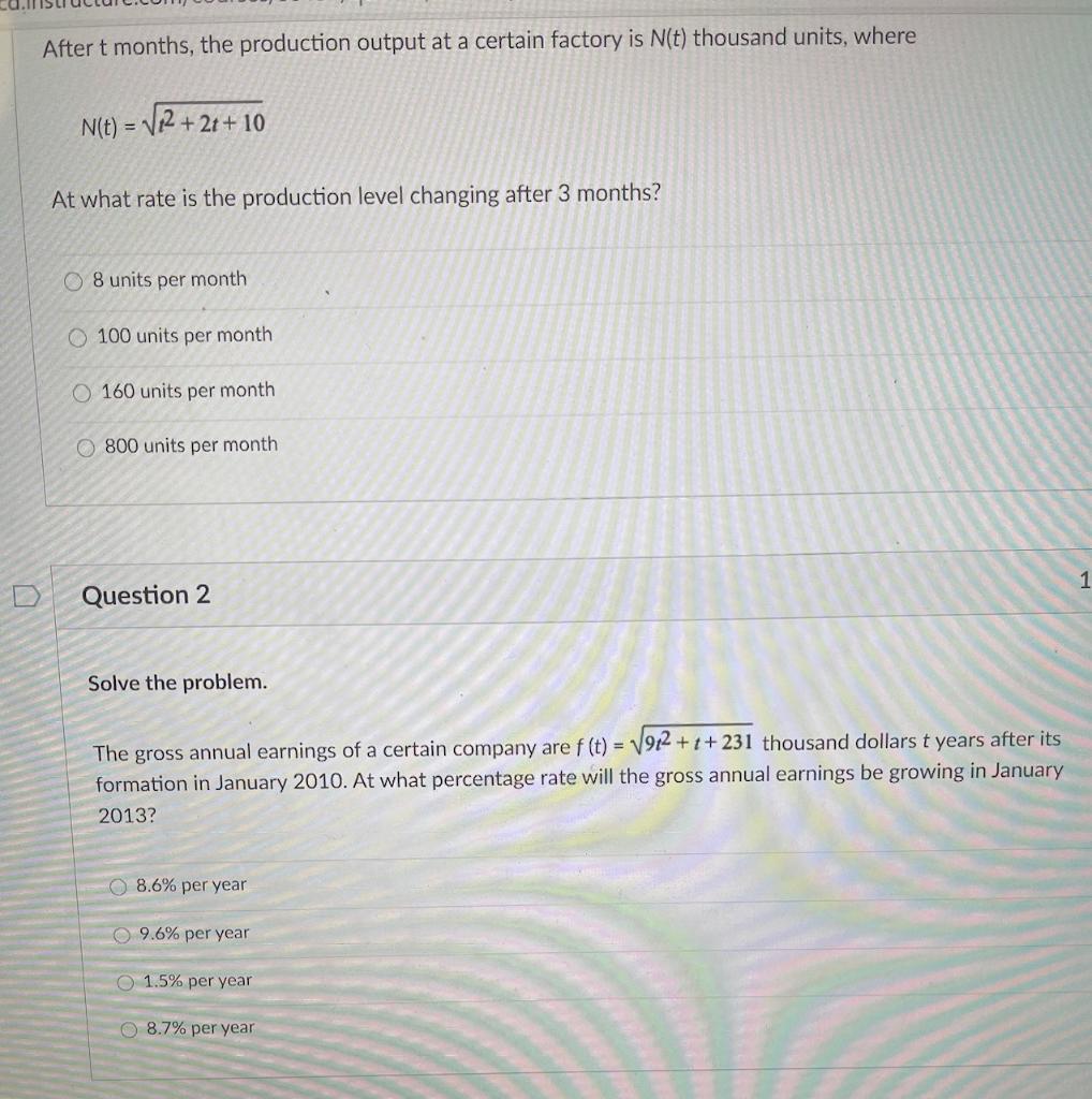Solved After t months, the production output at a certain | Chegg.com