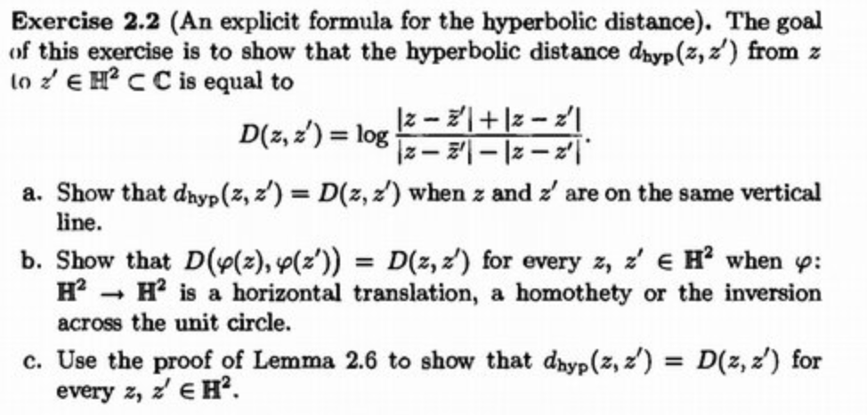 Solved Exercise 2.2 (An explicit formula for the hyperbolic | Chegg.com