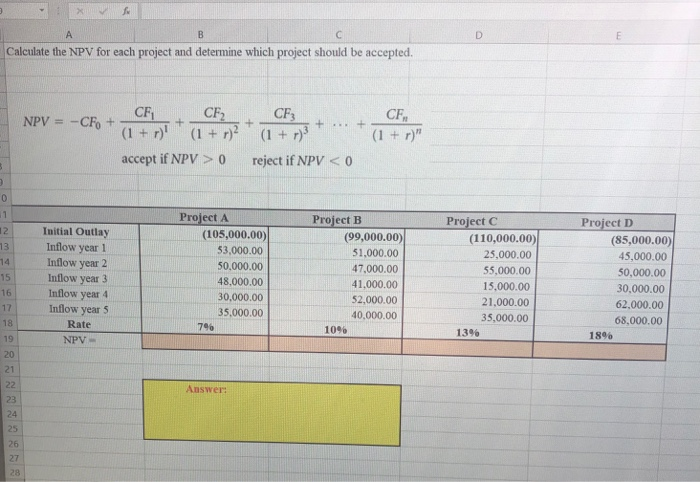 how to calculate npv of project