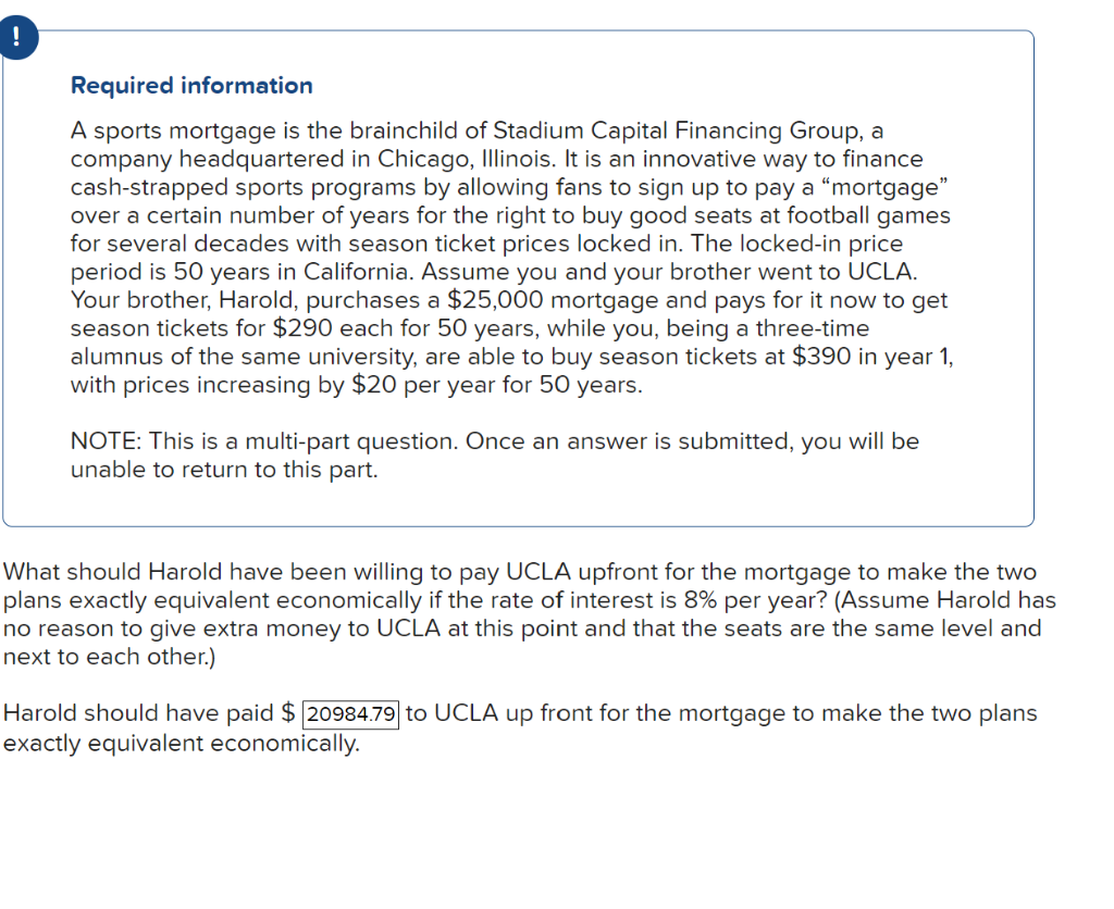 Solved Required information A sports mortgage is the