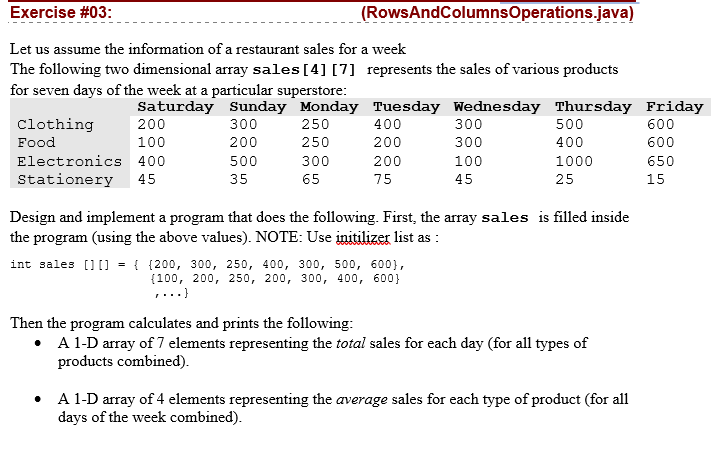 Solved Exercise #03: (RowsAndColumnsOperations.java) Let us | Chegg.com