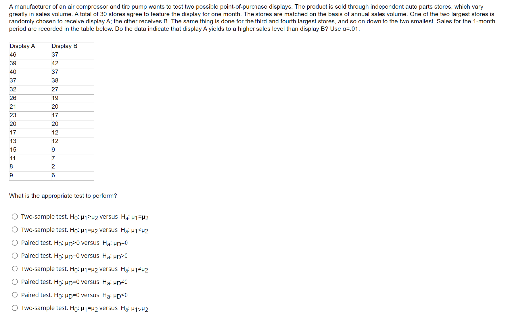 Solved A manufacturer of an air compressor and tire pump