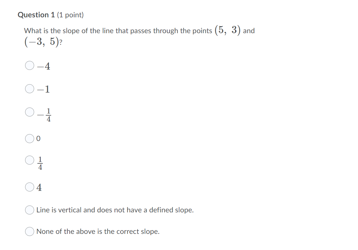 Solved Question 1 (1 point) What is the slope of the line | Chegg.com