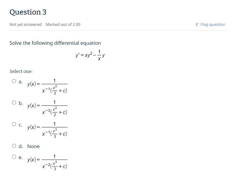 Solved Solve the following differential equation y′=xy2−x1y | Chegg.com
