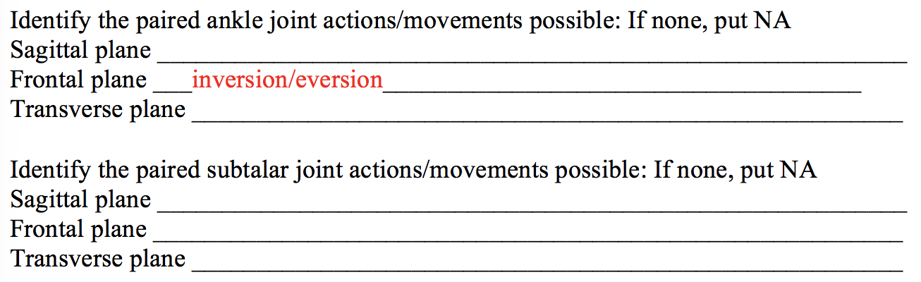 Solved Identify the paired ankle joint actions/movements | Chegg.com