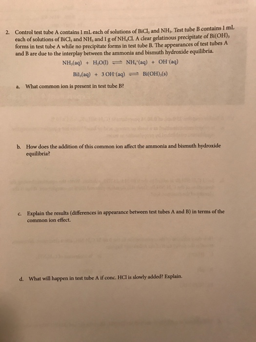 Solved Control test tube A contains 1 mL each of solutions