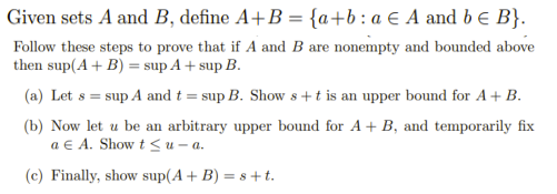 Solved Given Sets A And B, Define A+B={a+b:a∈A And B∈B} | Chegg.com