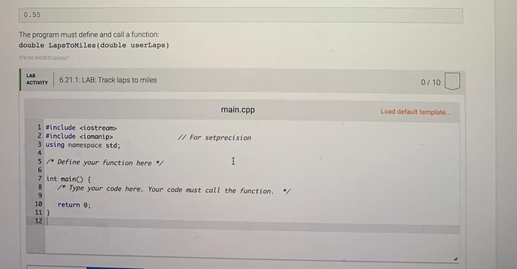 Solved 6.21 LAB Track laps to miles One lap around a