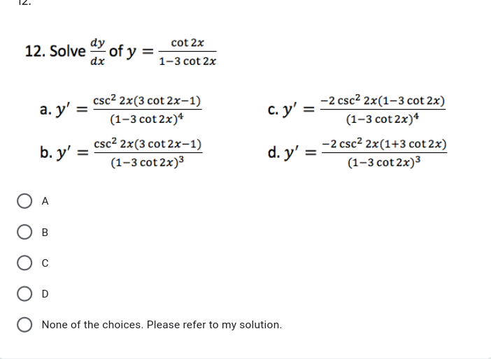 solved-12-solve-any-of-y-cot-2x-1-3-cot-2x-c-y-2-chegg