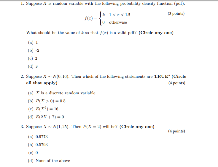 Solved 1. Suppose X Is Random Variable With The Following | Chegg.com