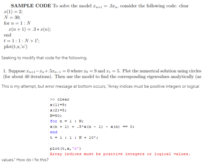 Solved Sample Code To Solve The Model In+1 = .31N, Consider | Chegg.Com