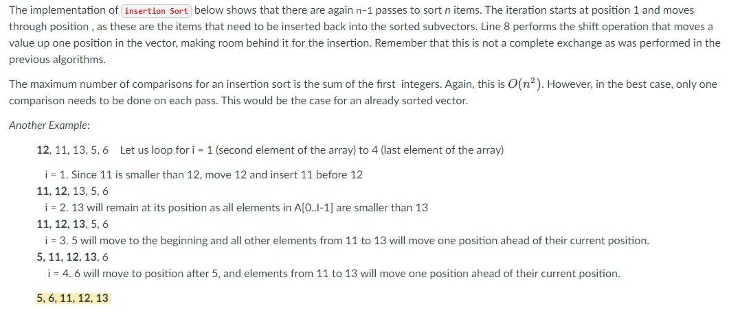Solved The insertion sort, although still O(nº), works in a | Chegg.com