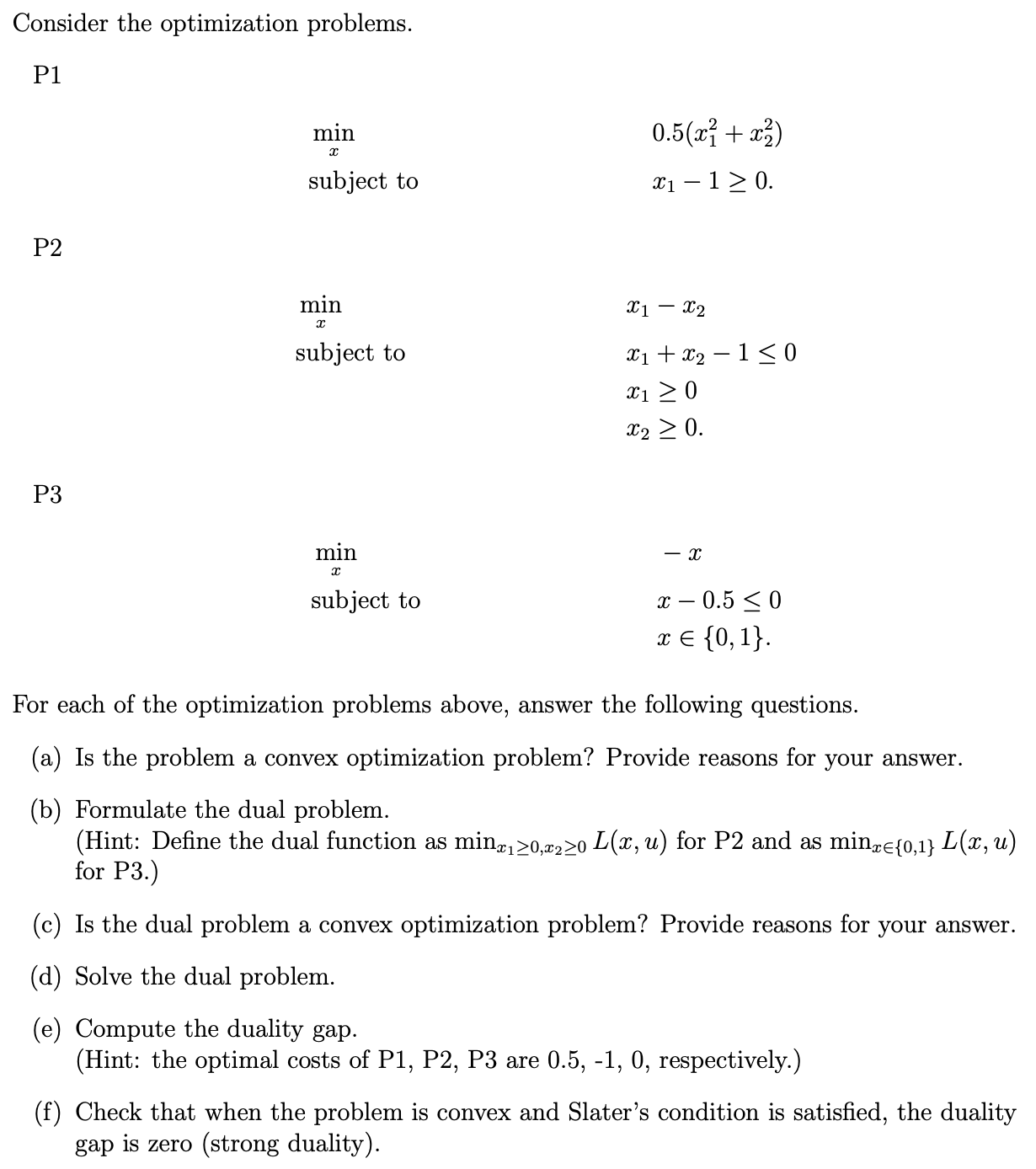 Solved Consider The Optimization Problems. For Each Of The | Chegg.com