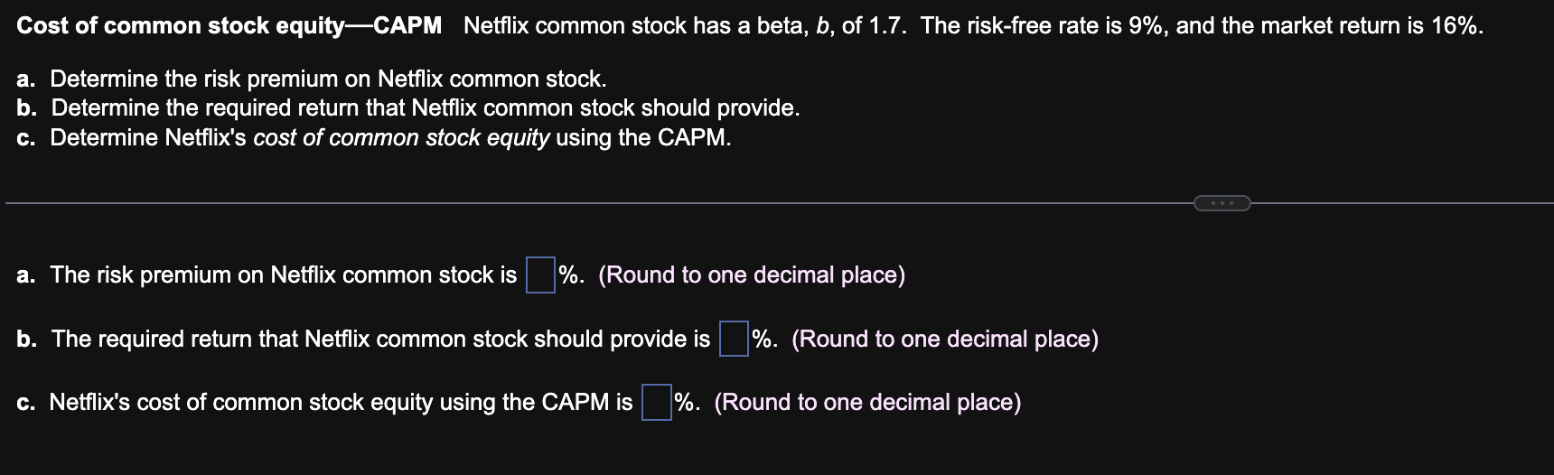 Solved Cost Of Common Stock Equity-CAPM Netflix Common Stock | Chegg.com