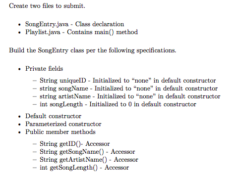 Solved Create two files to submit. SongEntry.java - Class | Chegg.com