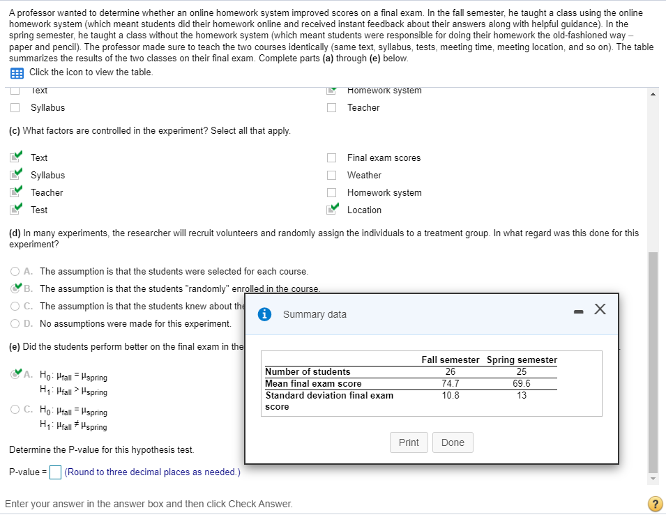 Solved A Professor Wanted To Determine Whether An Online | Chegg.com