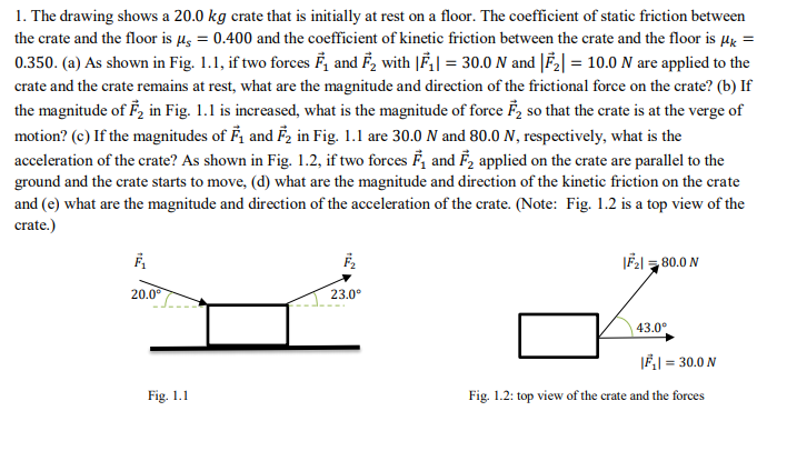 Solved 1. The drawing shows a 20.0 kg crate that is | Chegg.com