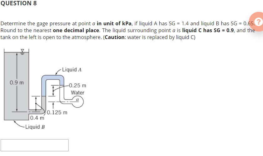 Solved QUESTION 8 Determine the gage pressure at point a in | Chegg.com