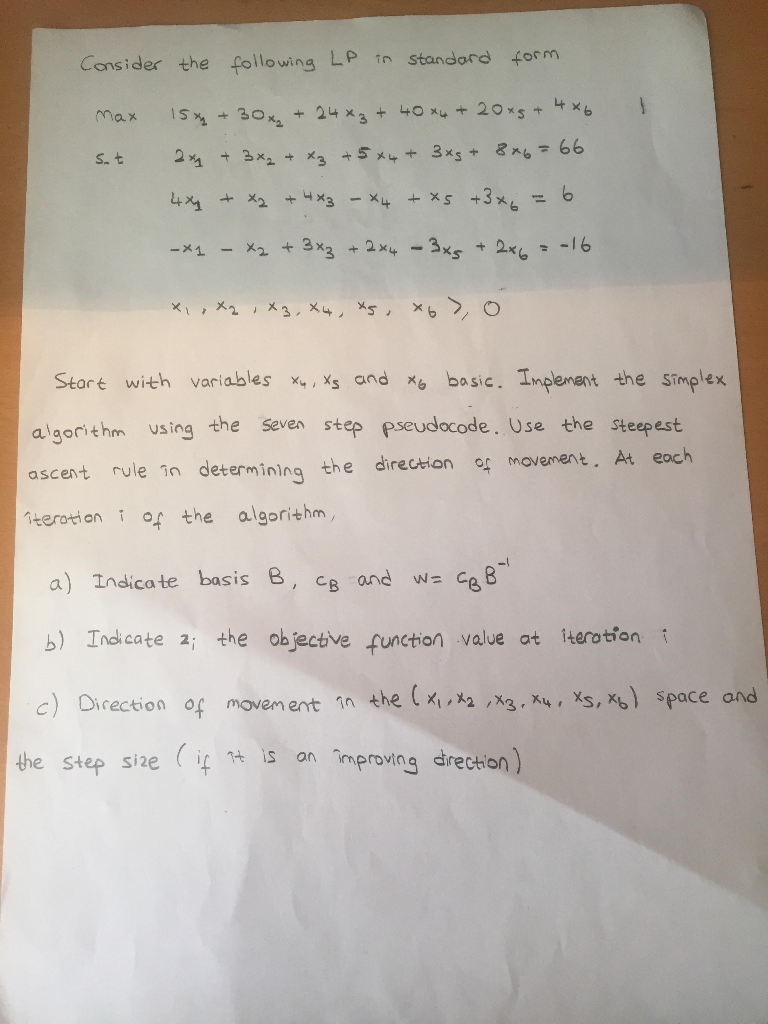 Solved Consider the following LP in standard form max 15% + | Chegg.com