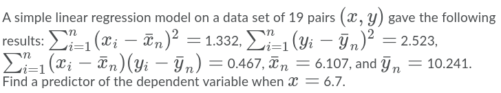 Solved = A simple linear regression model on a data set of | Chegg.com