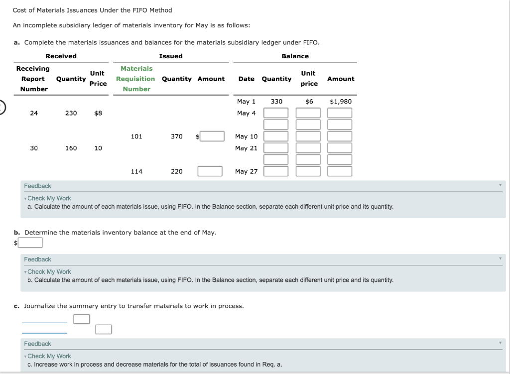 Solved Cost of Materials Issuances Under the FIFO Method An