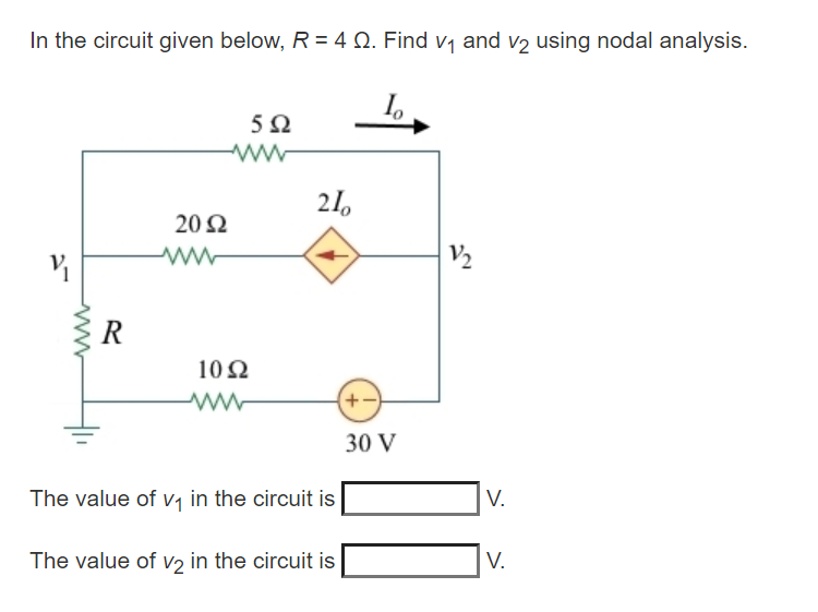 Solved In the circuit given below, R = 4 12. Find v1 and v2 | Chegg.com