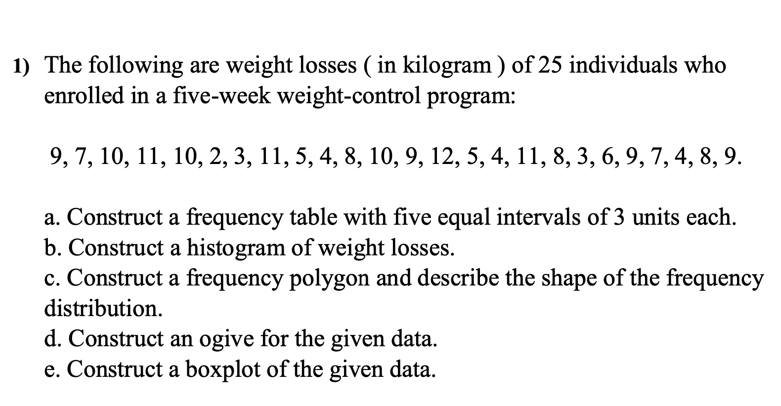 Solved The following are weight losses ( in kilogram ) of 25 | Chegg.com