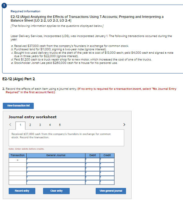 Solved Required information E2-12 (Algo) Analyzing the | Chegg.com