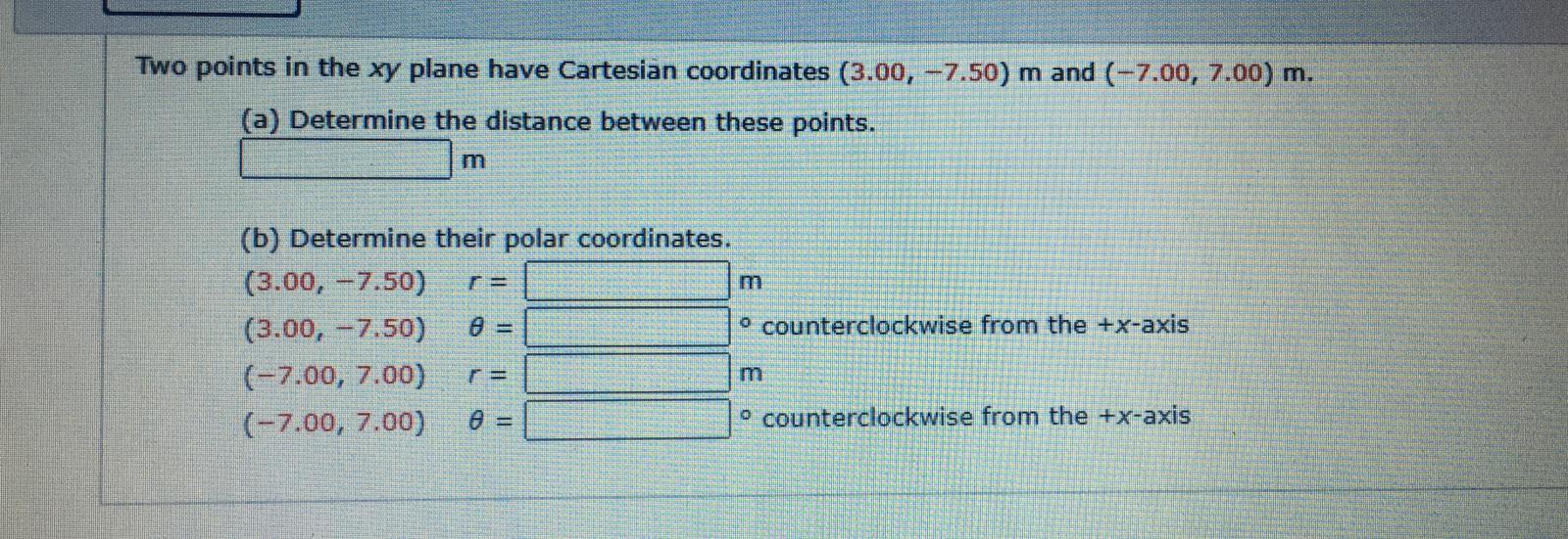 Solved Two points in the xy plane have Cartesian coordinates | Chegg.com