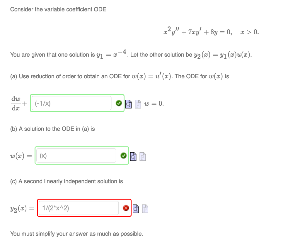 Solved Consider the variable coefficient ODE x24