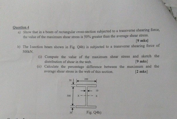 Solved Question 4 a) Show that in a beam of rectangular | Chegg.com