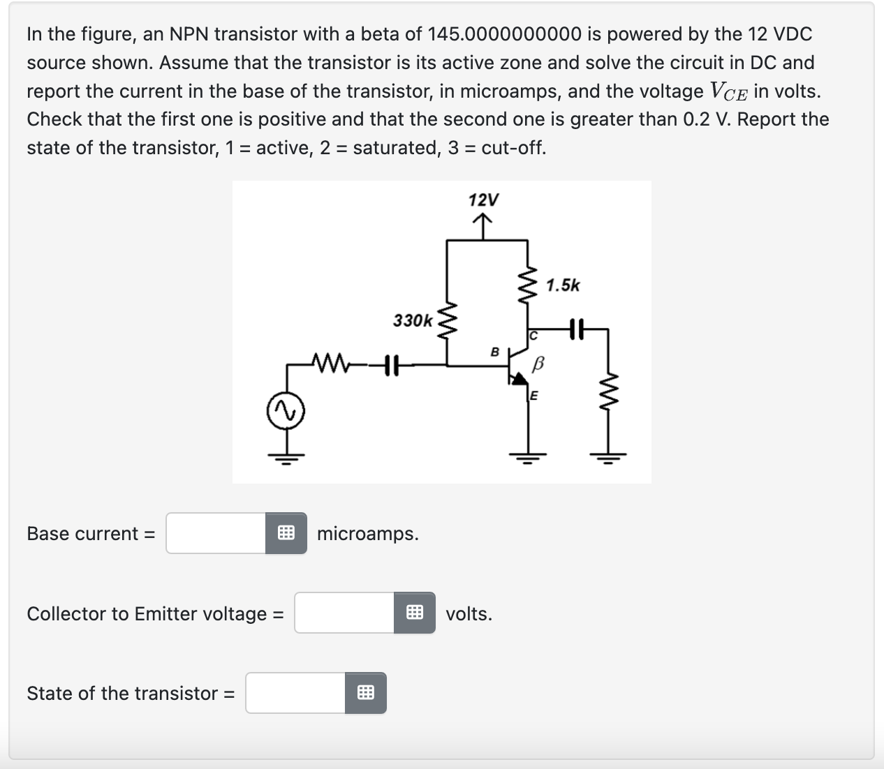 Solved In the figure, an NPN transistor with a beta of | Chegg.com