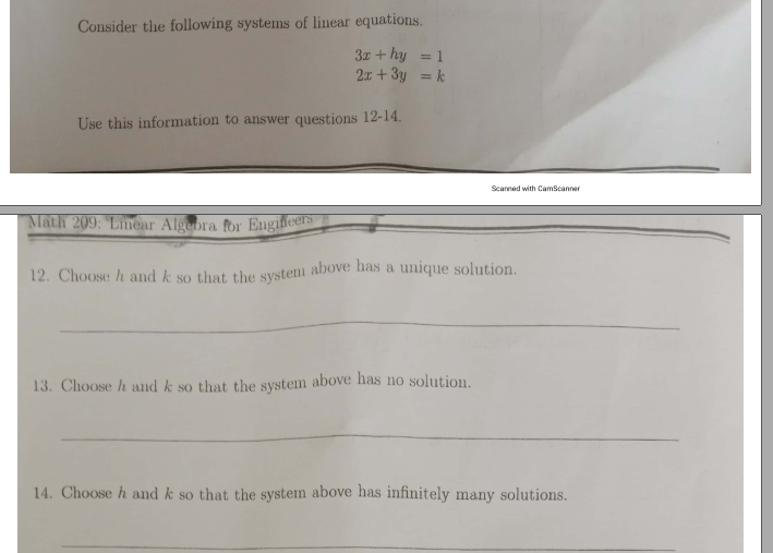 Solved Consider The Following Systems Of Linear Equations. | Chegg.com