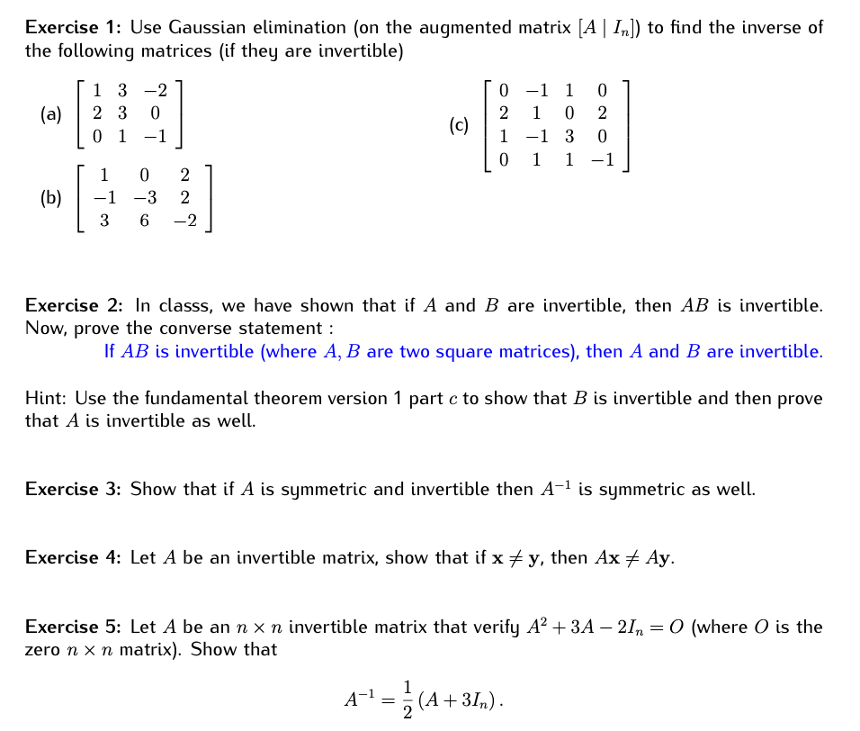 Solved Exercise 1 Use Gaussian Elimination On The 3093