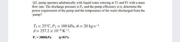 Q2. pump operates adiabatically with liquid water | Chegg.com