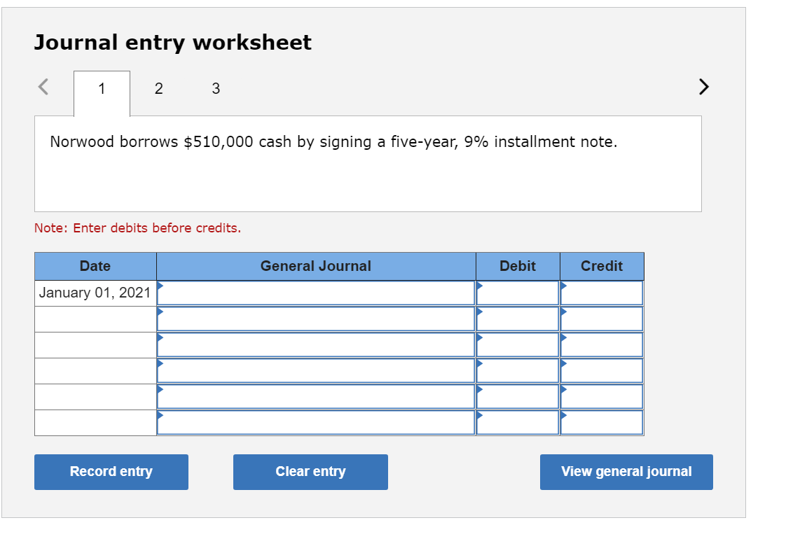 Solved On January 1 2021 Norwood Borrows 510 000 Cash Chegg