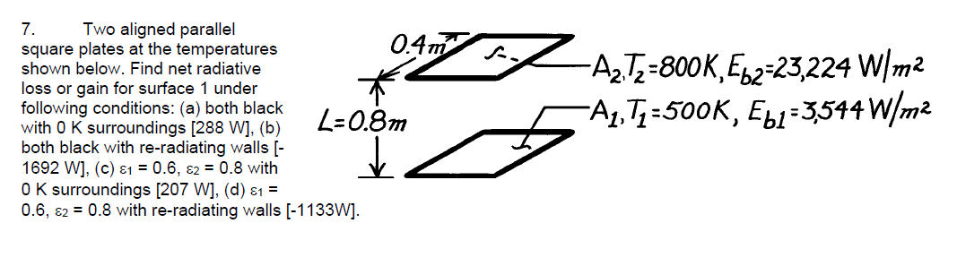 [Solved]: 7. Two aligned parallel square plates at the tem