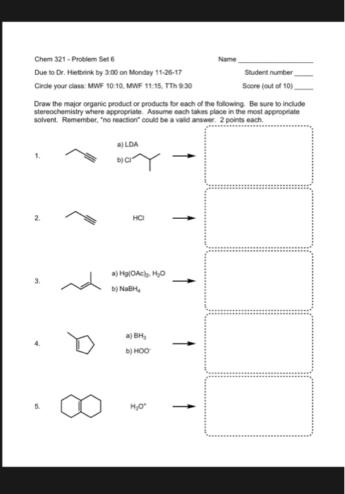 Solved Chem 321 -Problem Set 6 Due to Dr. Hietbrink by 3:00 | Chegg.com