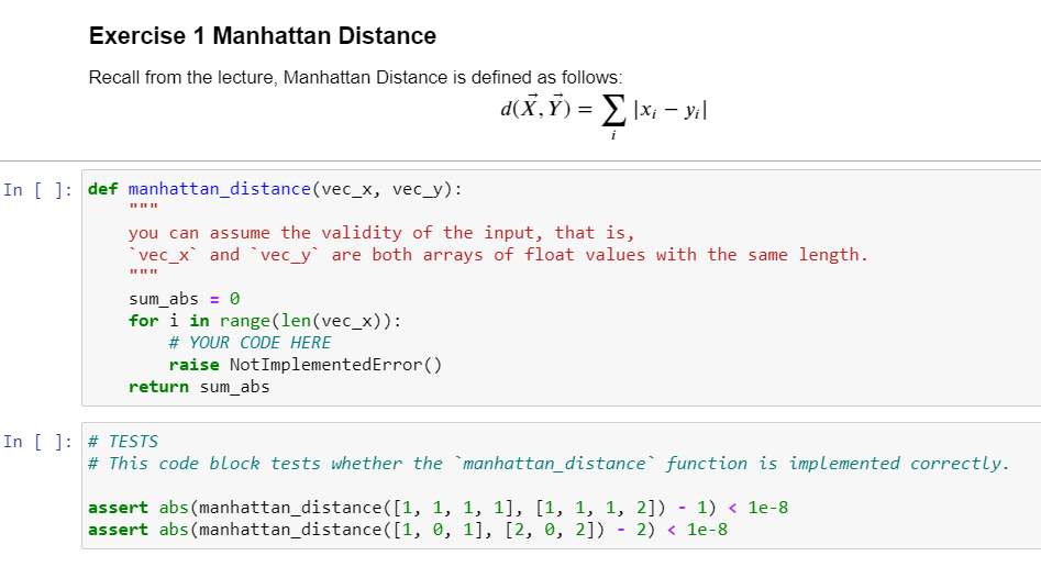 Solved Exercise 1 Manhattan Distance Recall from the Chegg