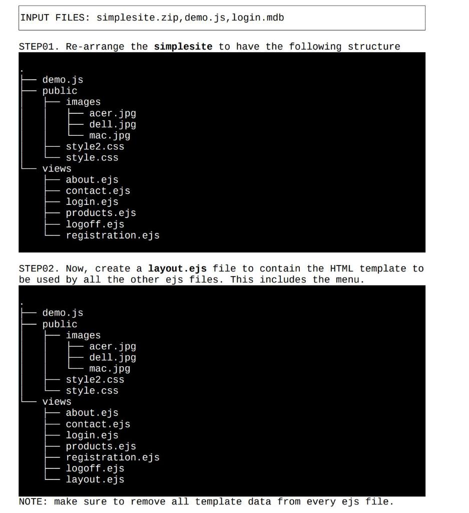 INPUT FILES: simplesite.zip, demo.js, login.mdb | Chegg.com