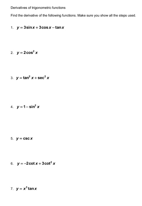 Solved Derivatives of trigonometric functions Find the | Chegg.com