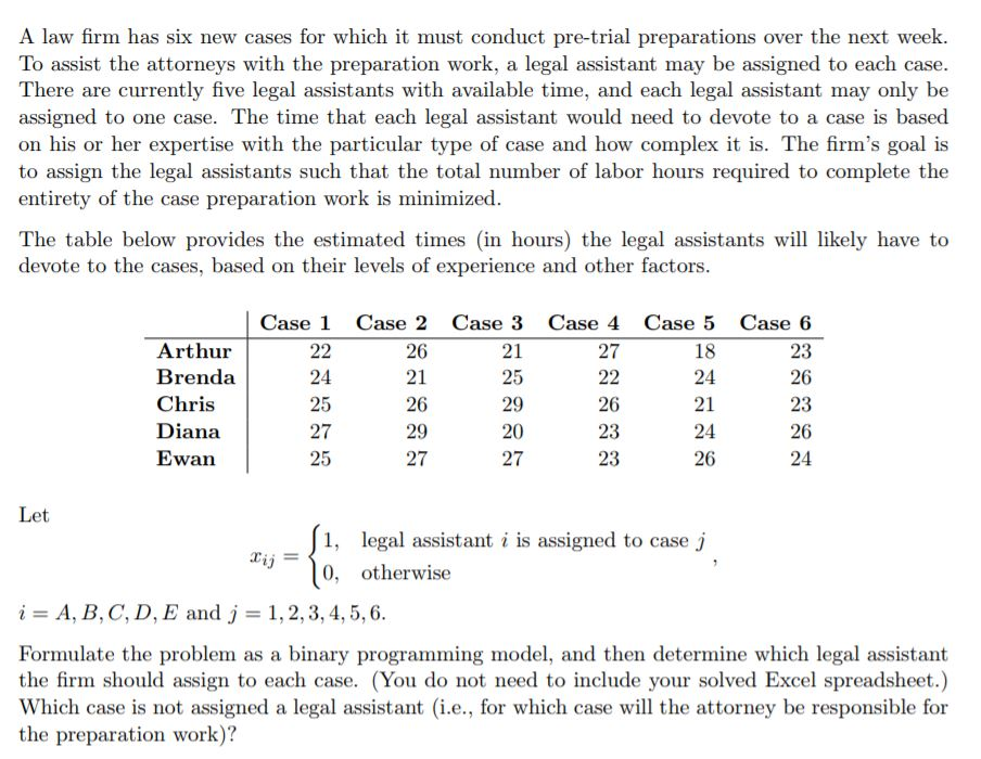 Solved A Law Firm Has Six New Cases For Which It Must | Chegg.com