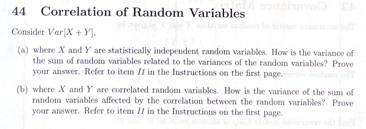 Solved 44 Correlation of Random Variables Consider Var[X+Y), | Chegg.com