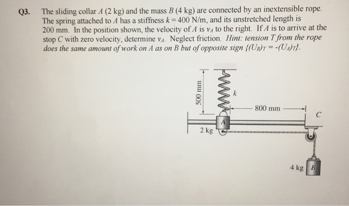 Solved The sliding collar A (2 kg) and the mass B (4 kg) are | Chegg.com