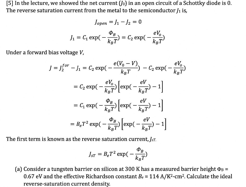 Solved [5] In the lecture, we showed the net current (J0) in | Chegg.com