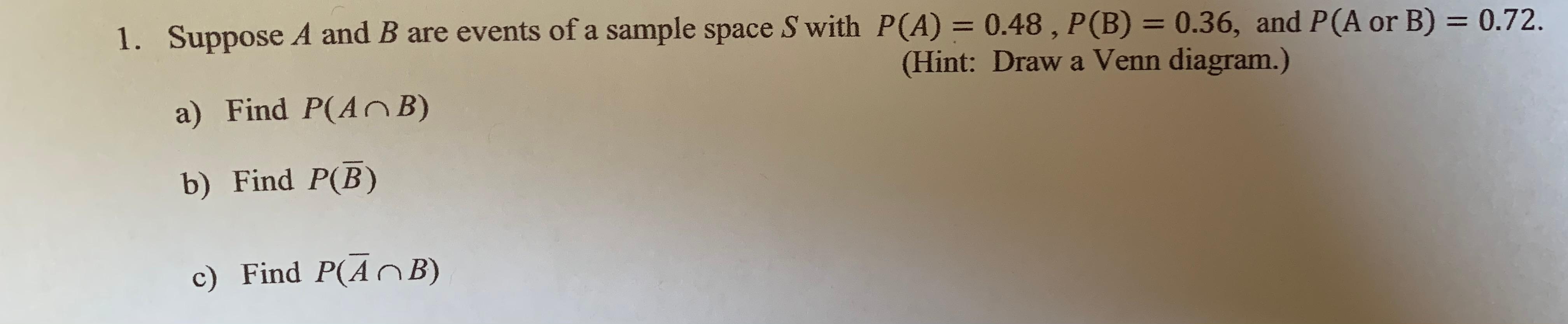 Solved 1. Suppose A And B Are Events Of A Sample Space S | Chegg.com