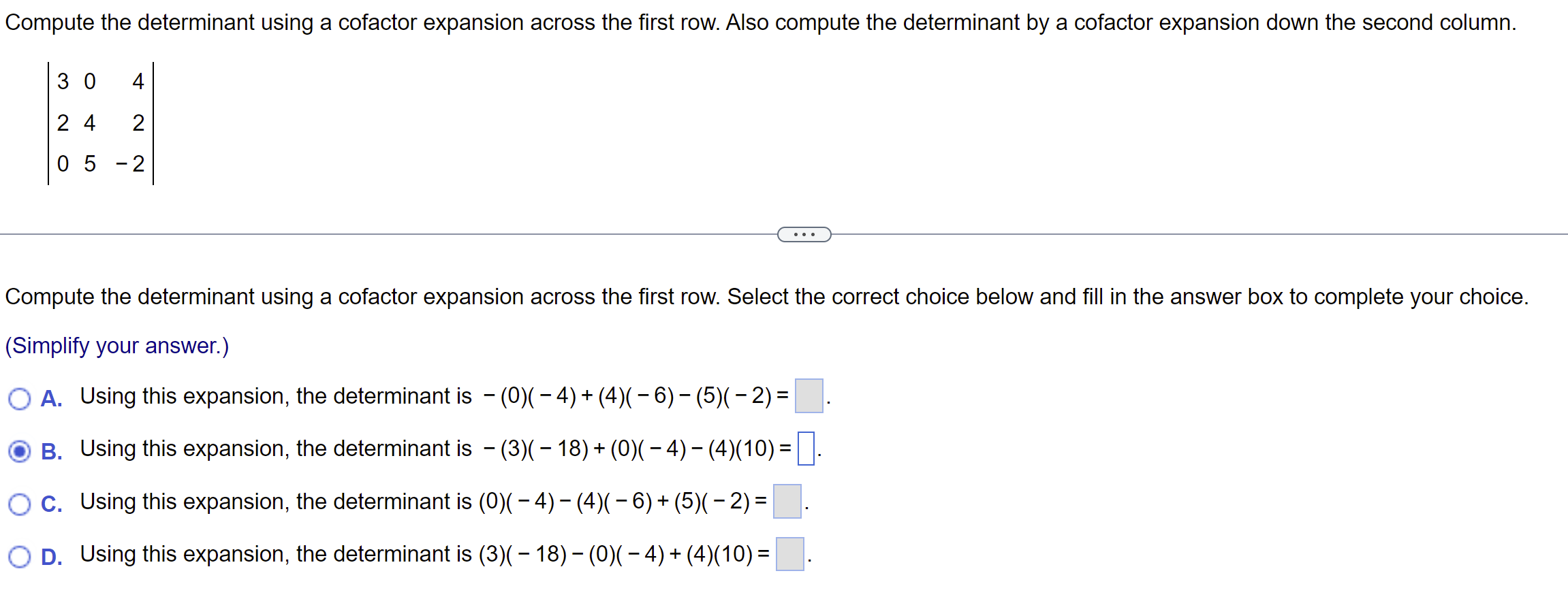 Solved Compute The Determinant Using A Cofactor Expansion | Chegg.com