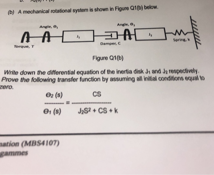 Solved (b) A mechanical rotational system is shown in Figure | Chegg.com