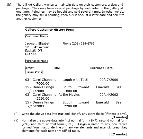 Solved (b) The Gill Art Gallery wishes to maintain data on